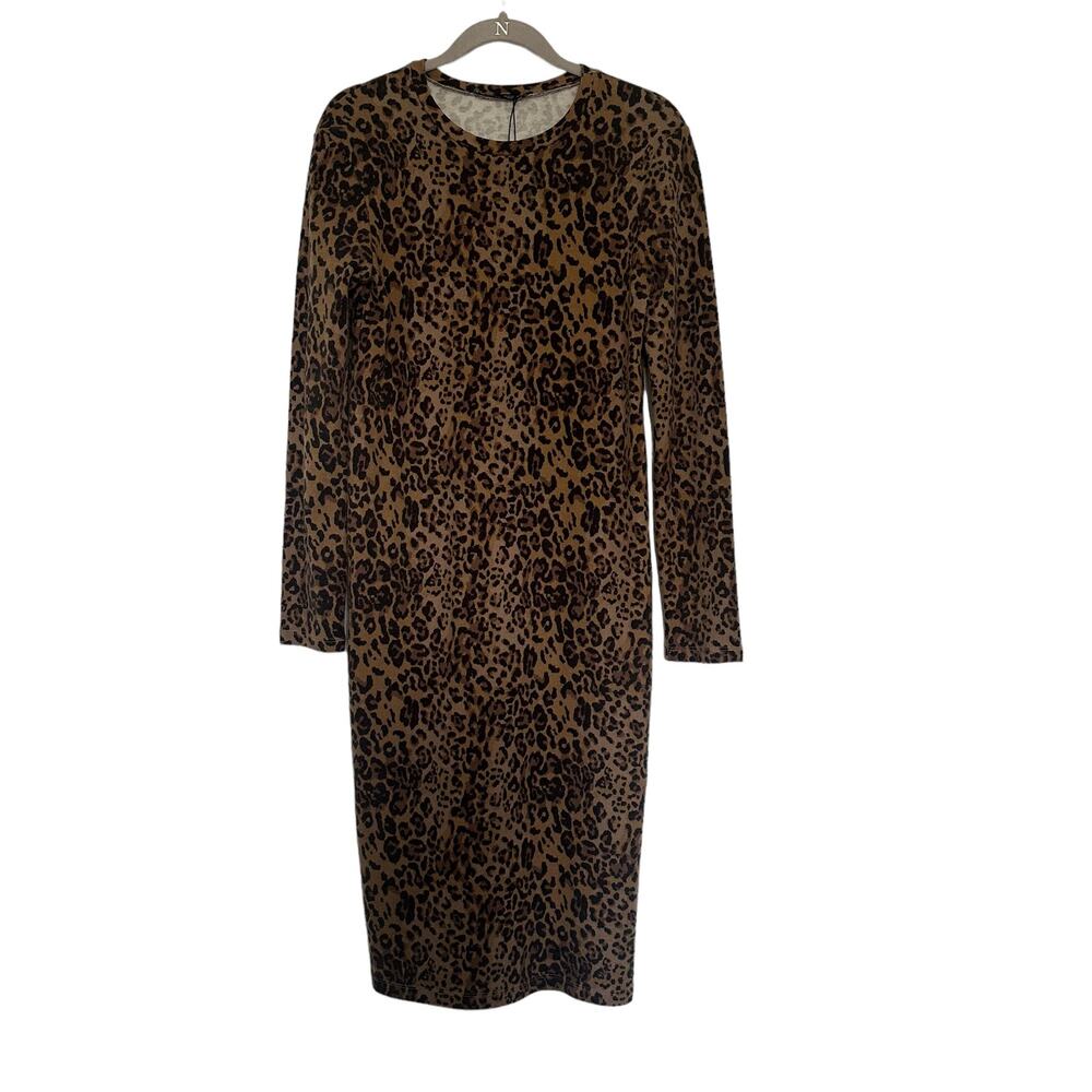 Zara Animal Print Long Sleeve Maxi Dress Sz M NWT